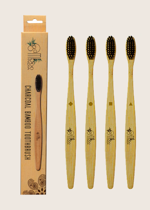 Bamboo Toothbrush Charcoal Adult - Soft (Pack of 4)