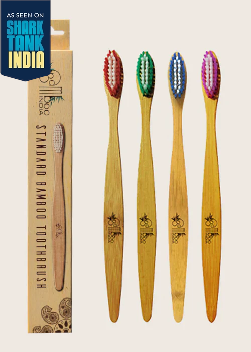 Bamboo Toothbrush Standard Adult - Medium Bristles (Pack of 4)