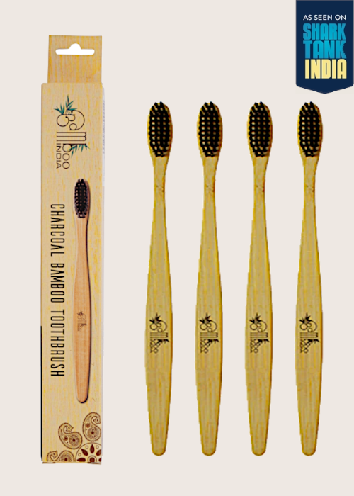 Bamboo Toothbrush Charcoal Adult - Soft (Pack of 4)