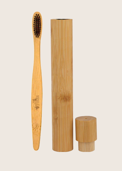 Bamboo Case with Flat Handle Charcoal Brush