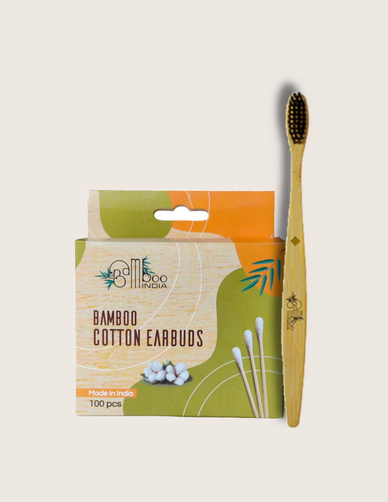 Bamboo Cotton Buds (100 Sticks) + Bamboo Charcoal Brush