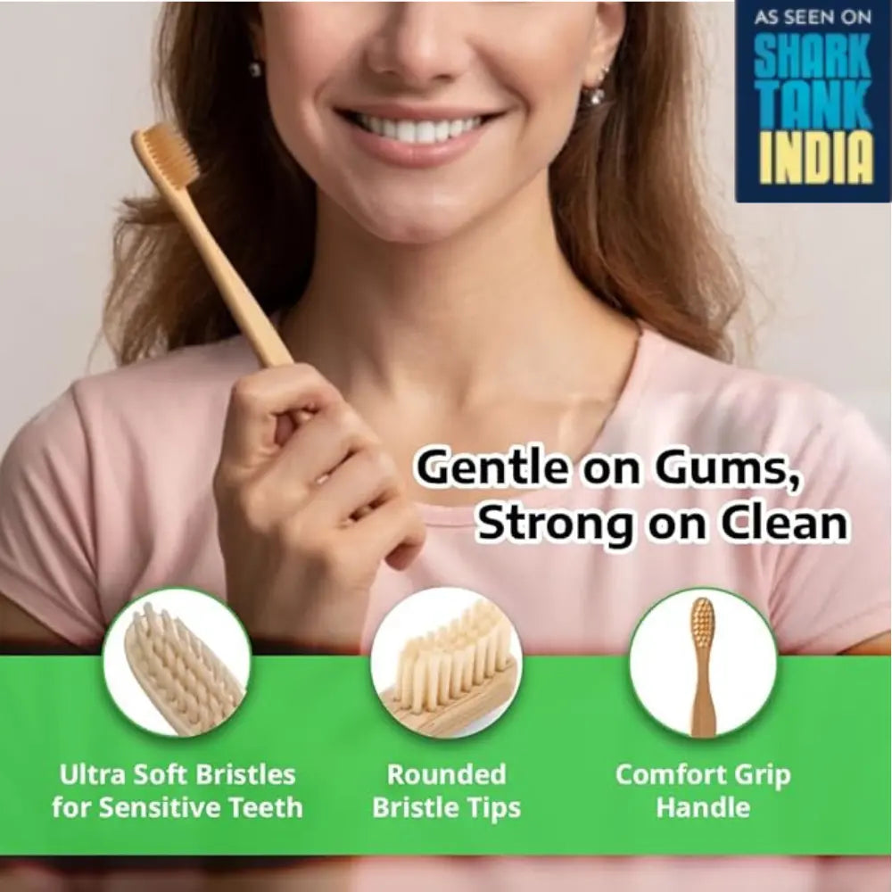 Bamboo Toothbrush Natural - Pack of 4 - Free Shipping Bamboo India