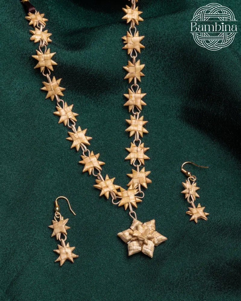 Flat Star Mala With Sunflower Pendent Earrings