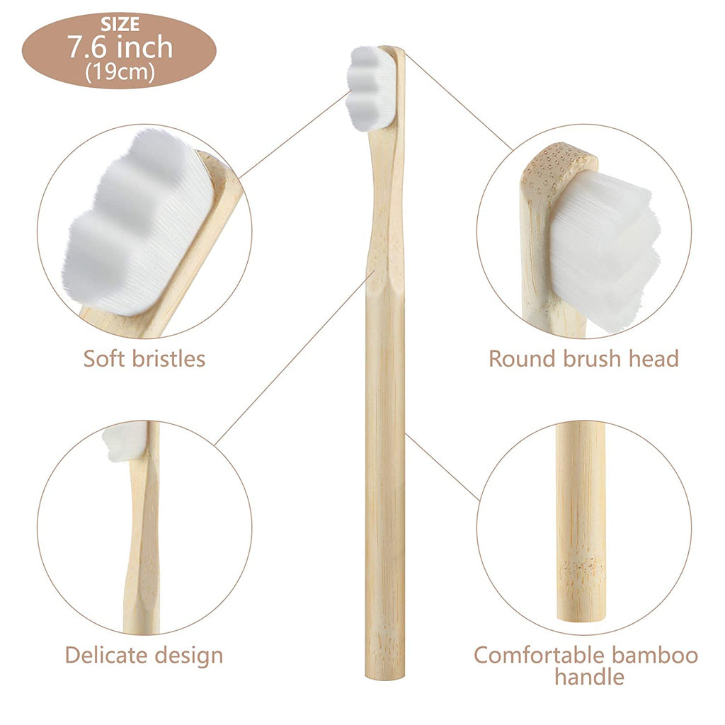 Bamboo Toothbrush – Super soft Nano White Bristles – Round Handle
